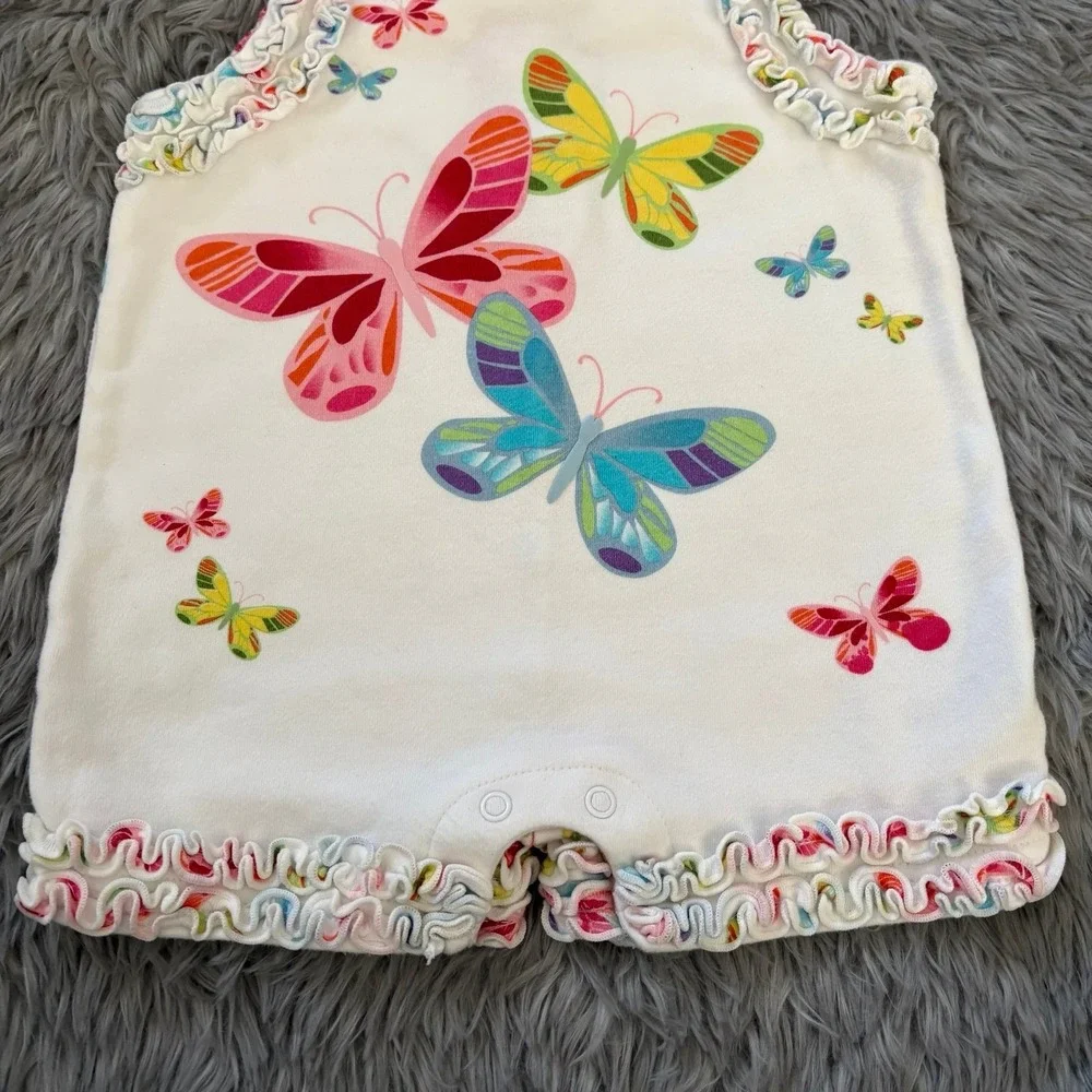 Mini Wear Vintage Y2K Tank Romper‎ Butterflies White Ruffles Baby Girl 12 Months